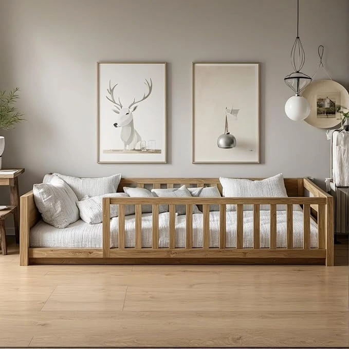 Montessori floor bed with rails